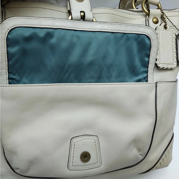 Coach Off-White Leather Tote with Whipstitched Buckle Pocket - Picture 3 of 9